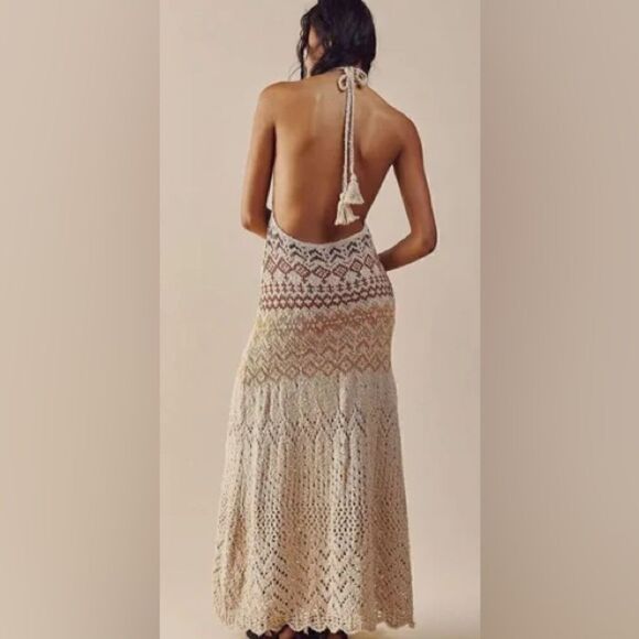 Free People Ikat Oasis Maxi Dress Halter Crochet - Picture 2 of 2
